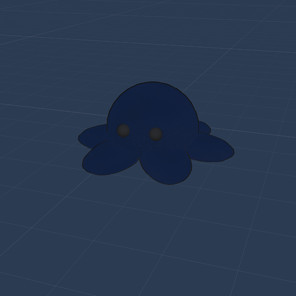 Same plushie after toon shader with stepped ramp and emissive outlines